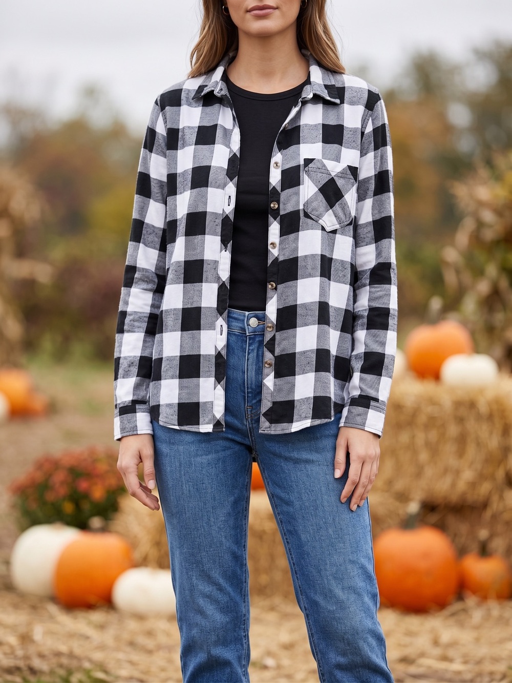 Maurices Black & White Buffalo Check Button-Down Shirt